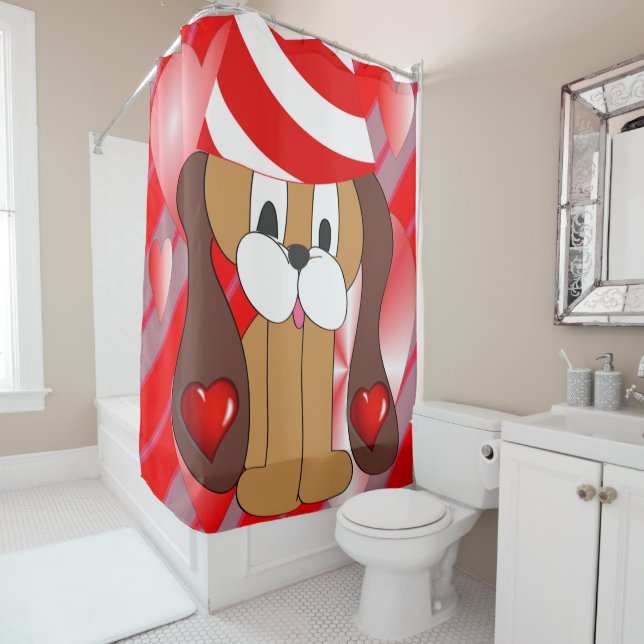 Valentine's Day Shower Curtain, Dog Shower Curtain (In Situ)