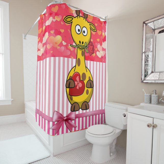Valentine's Day Shower Curtain, Giraffe Curtain (In Situ)