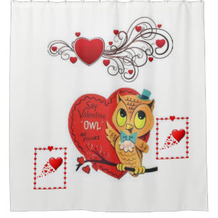 Valentine's Day Shower curtain Owl