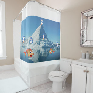 Valentine's Day Shower Curtain, Penguin Curtain