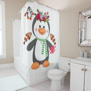 Valentine's Day Shower Curtain, Penguin Curtain
