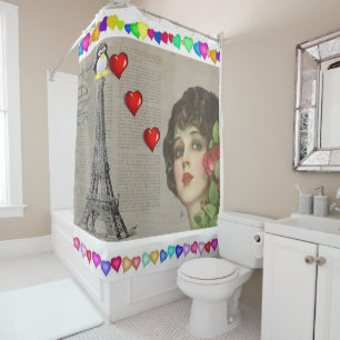 Valentine's Day Shower Curtain, Penguin Curtain
