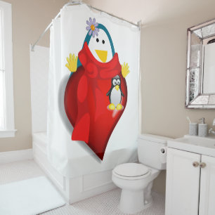 Valentine's Day Shower Curtain, Penguin Shower Curtain