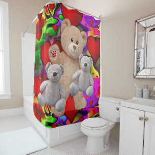 Valentine's Day Shower Curtain, Teddy Bear Shower Curtain