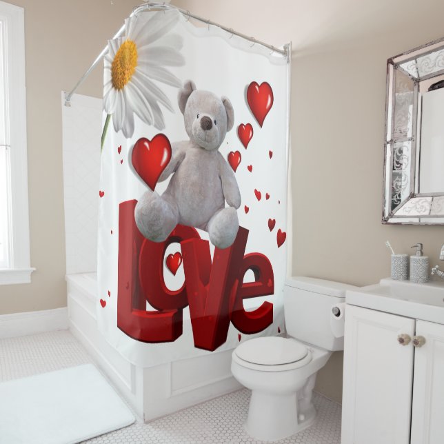 Valentine's Day Shower Curtain, Teddy Bear Shower Curtain (In Situ)