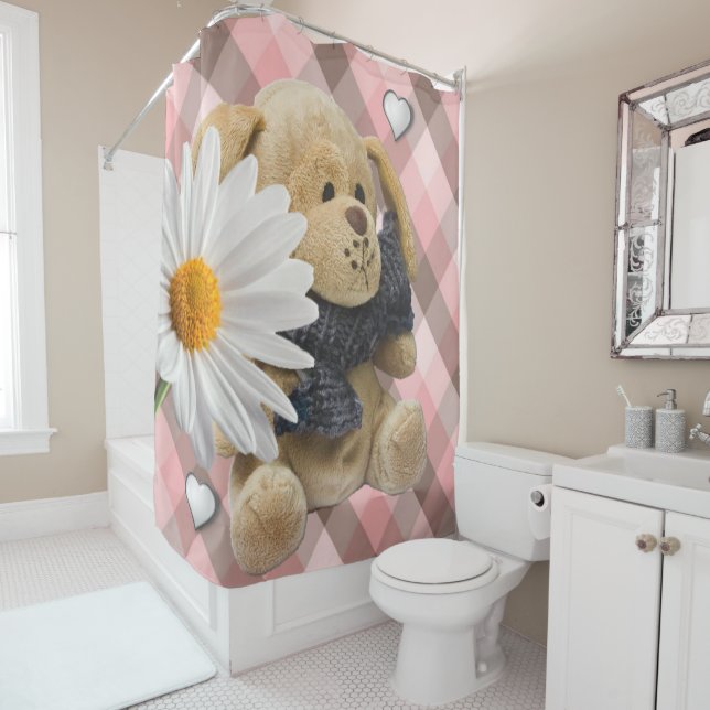 Valentine's Day Shower Curtain, Teddy Bear Shower Curtain (In Situ)