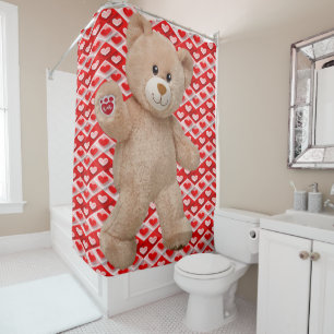 Valentine's Day Shower Curtain, Teddy Bear Shower Curtain