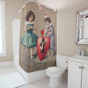 Valentine's Day Shower Curtain, Vintage Shower Curtain