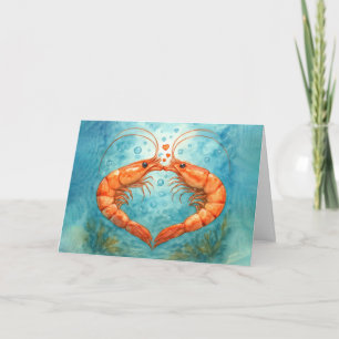 Valentine's Day Shrimp Kissing with Hearts Card