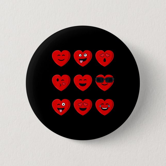 Valentines Day Silly Faces Hearts Fun Boys Girls K Button (Front)