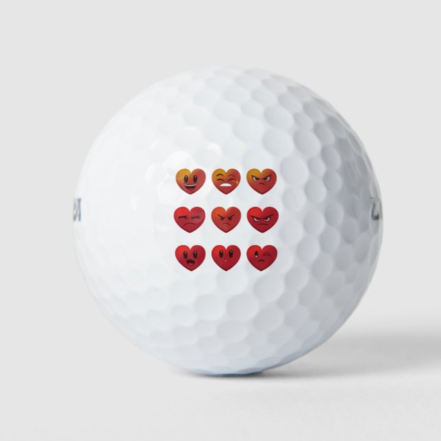 Valentines Day Silly Faces Hearts Funny Golf Balls (Front)
