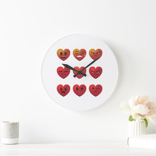 Valentines Day Silly Faces Hearts Funny Large Clock (Home)