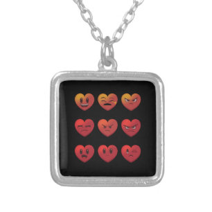 Valentines Day Silly Faces Hearts Funny Silver Plated Necklace