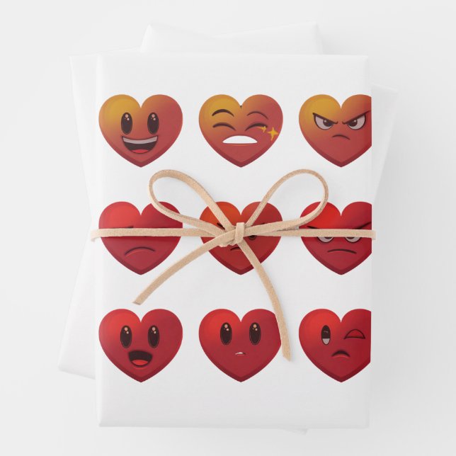 Valentines Day Silly Faces Hearts Funny Wrapping Paper Sheets (In situ)