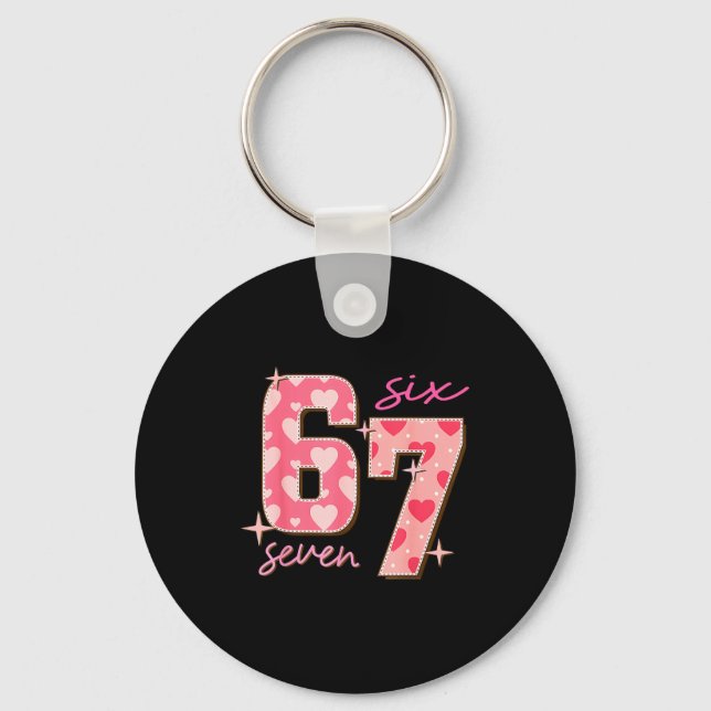 Valentines Day Six Seven 67 Meme 6 7 Heart Boys Gi Keychain (Front)
