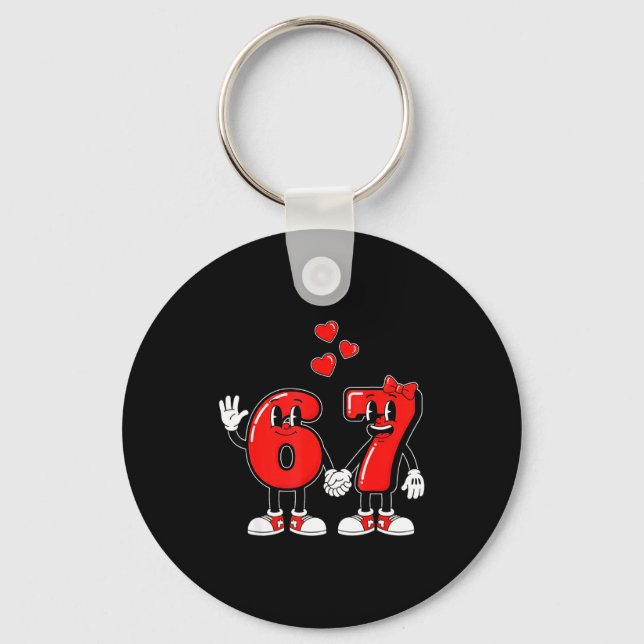 Valentine's Day Six Seven Hearts 6 7 Meme Gen Alph Keychain (Front)