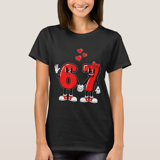 Valentine's Day Six Seven Hearts 6 7 Meme Gen Alph T-Shirt (Front)