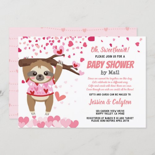 Valentines Day Sloth Girl Baby Shower By Mail Invitation