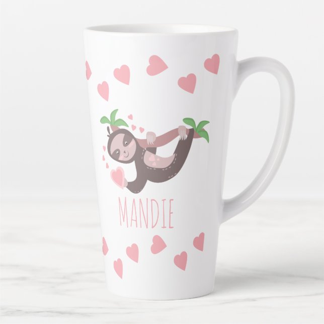 Valentine's Day Sloth Hearts Floating Pink Mug (Right)