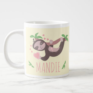Valentine's Day Sloth Hearts Yellow Pink Giant Coffee Mug