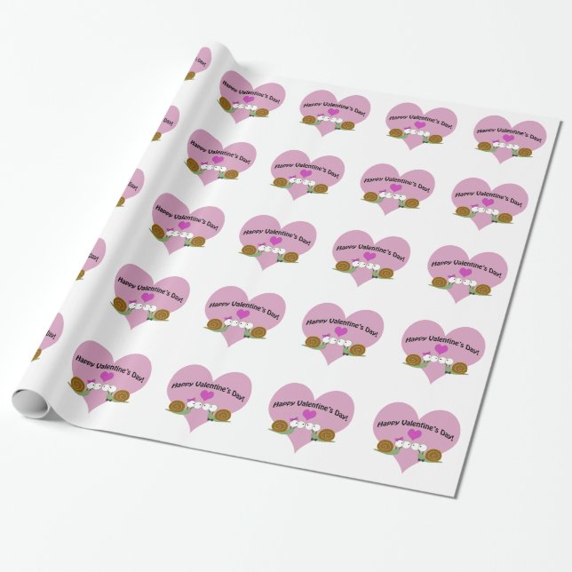 Valentines Day Snails Wrapping Paper (Unrolled)