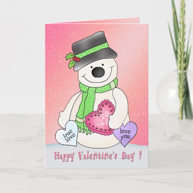Valentine's Day Snowman Greeting Card (Front)
