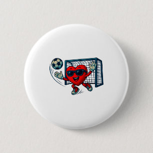 Valentines Day Soccer Goalkeeper Funny Heart Boys Button