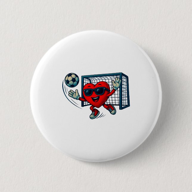 Valentines Day Soccer Goalkeeper Funny Heart Boys  Button (Front)