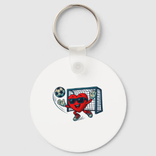 Valentines Day Soccer Goalkeeper Funny Heart Boys Keychain