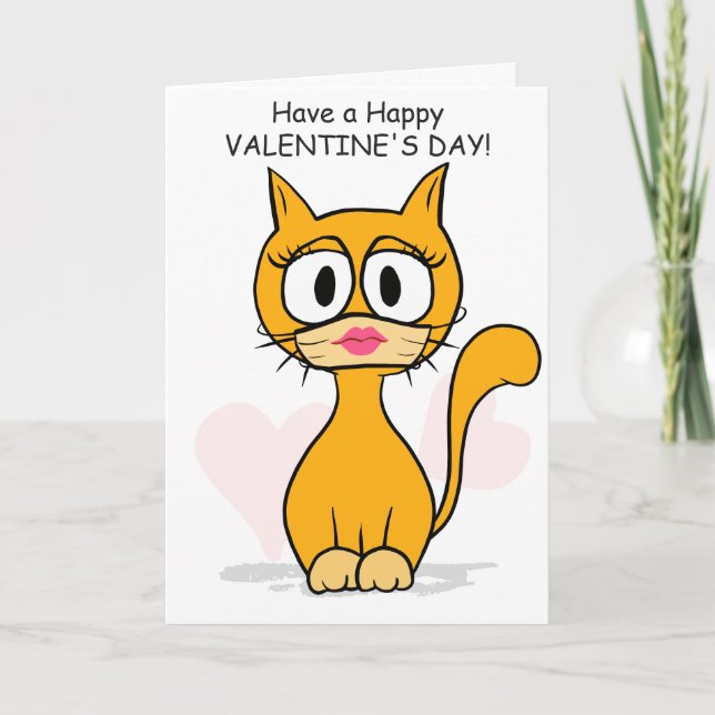Valentine's Day Social Distance Cat Mask Holiday Card (Front)