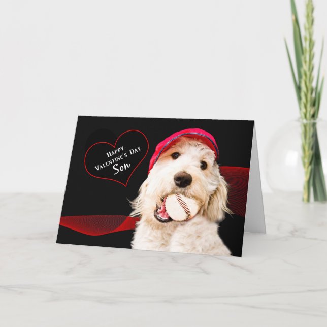 VALENTINE'S DAY - SON - DOG WITH BASEBALL HOLIDAY CARD (Front)