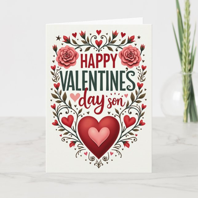 Valentines Day Son Floral Hearts Card (Front)
