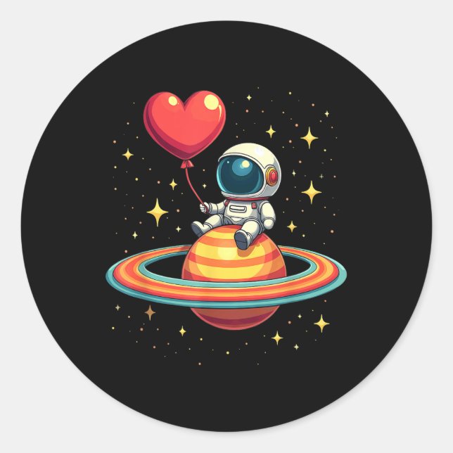 Valentines Day Space Astronaut Heart Balloon _1  Classic Round Sticker (Front)