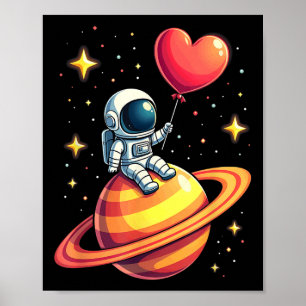 Valentines Day Space Astronaut Heart Balloon  Poster