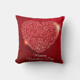 Valentine's Day Sparkling Heart Red Throw Pillow