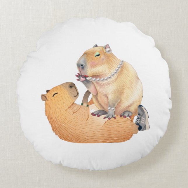 Valentine's day special capibara  round pillow  (Front)