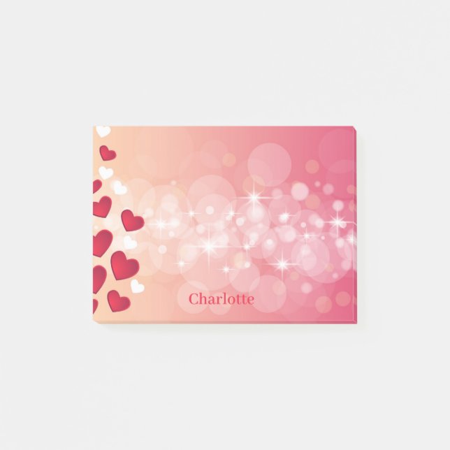 Valentine's Day Spray of Hearts Add Name  Post-it Notes (Front)