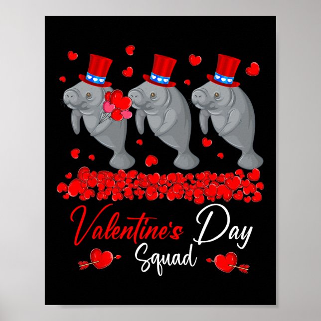 Valentine's Day Squad Three Cute Manatees Zoo Anim Poster (Front)