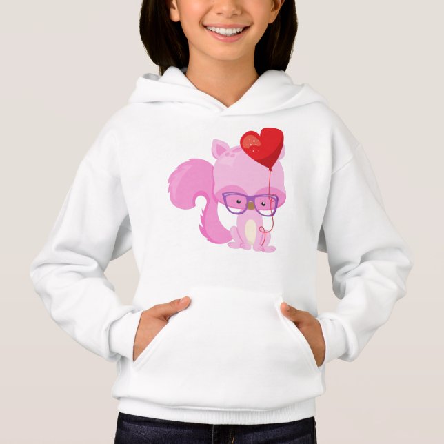 Valentine's Day Squirrel, Pink Squirrel, Glasses Hoodie (Front)