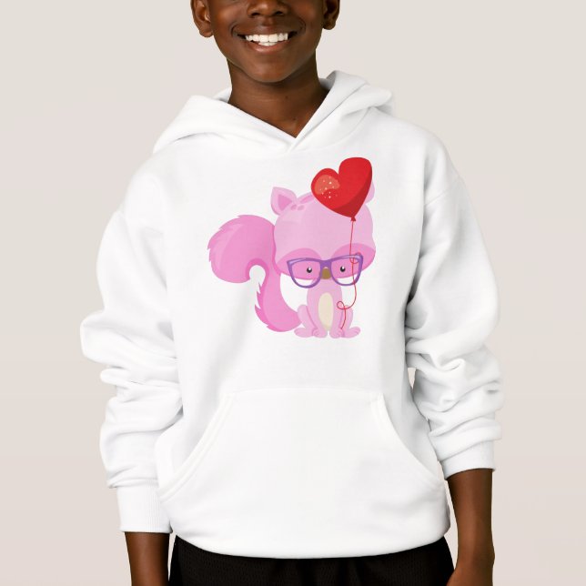 Valentine's Day Squirrel, Pink Squirrel, Glasses Hoodie (Front)