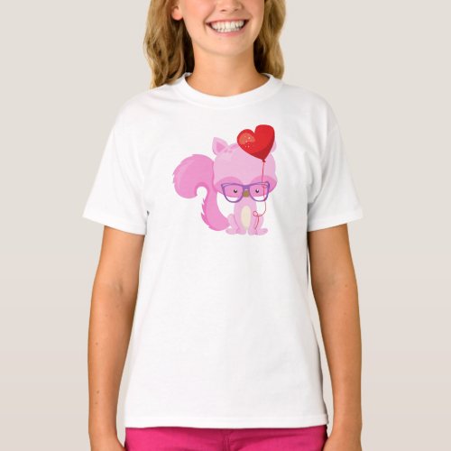 Valentines Day Squirrel Pink Squirrel Glasses T_Shirt