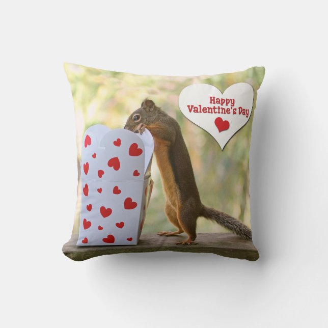 Valentines Day Squirrel Throw Pillow (Front)