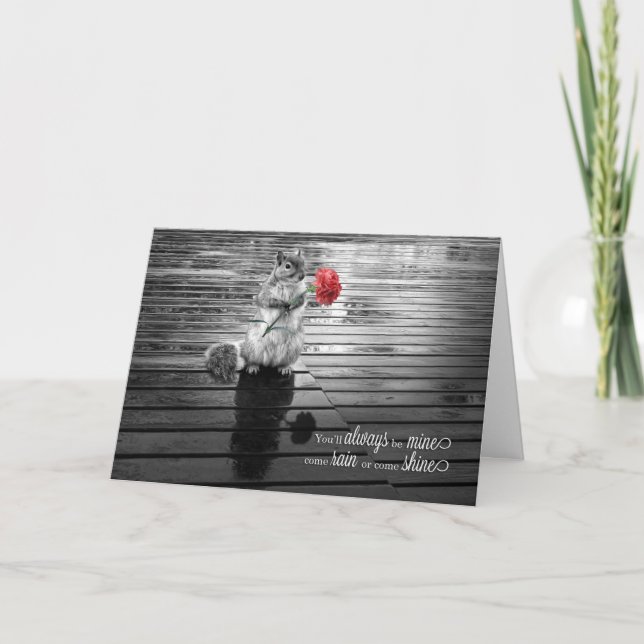 Valentine's Day Squirrel with Carnation Holiday Card (Front)