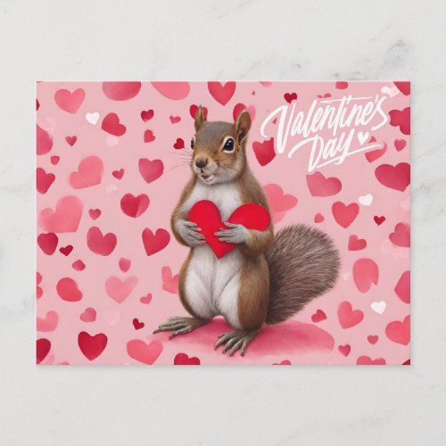 Valentines Day Squirrel with Hearts  Holiday Postcard