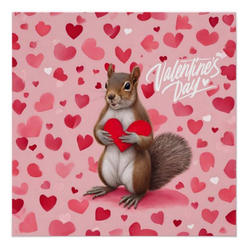 Valentines Day Squirrel with Hearts  Poster