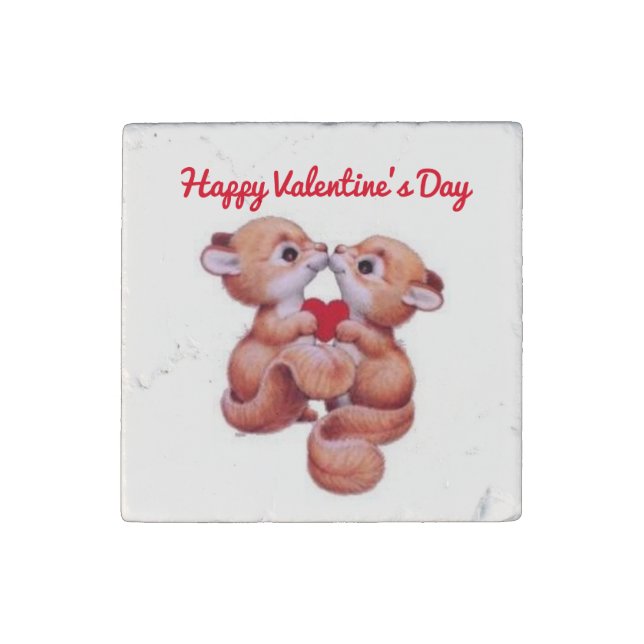 Valentine's Day Squirrels Stone Magnet (Front)