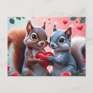 Valentine's Day Squirrels with Heart Holiday Postcard