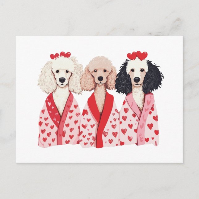 Valentines Day Standard Poodle Dogs Holiday Postcard (Front)