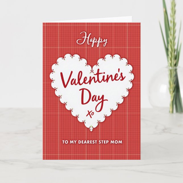 Valentines Day Stepmom Plaid Card (Front)