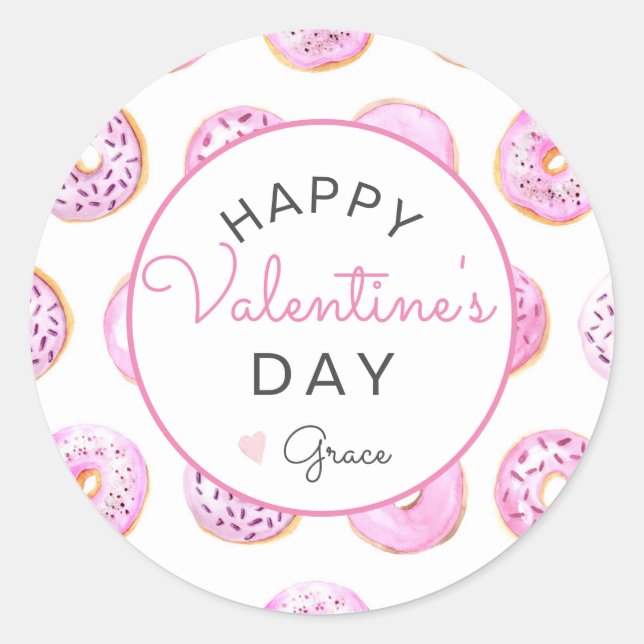 Valentine's Day Sticker, donut Sticker, Classic Round Sticker (Front)